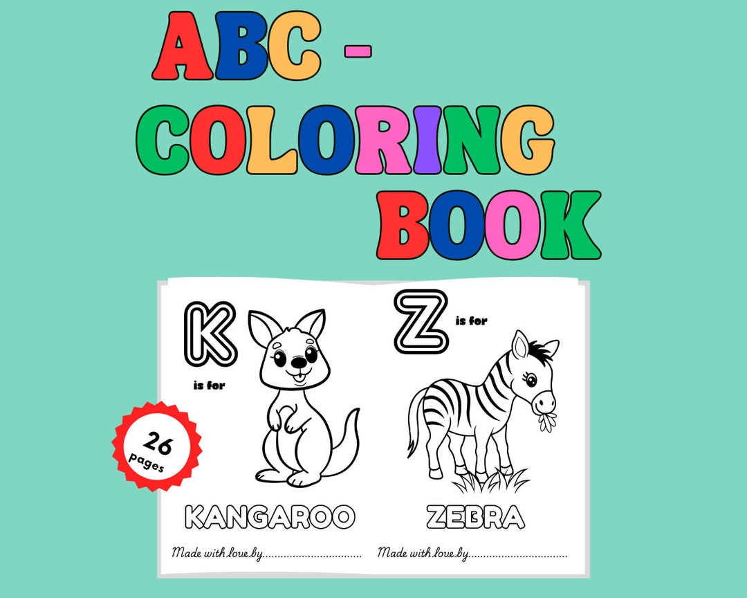 ABC Coloring Book Printable, Alphabet Book, Kids Coloring Book Animals