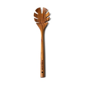 May include: A wooden salad spoon with a leaf-shaped head and a long handle. The spoon is made of light brown wood and has a small hole at the end of the handle. The text "Willow Tree Decor" is printed on the handle.