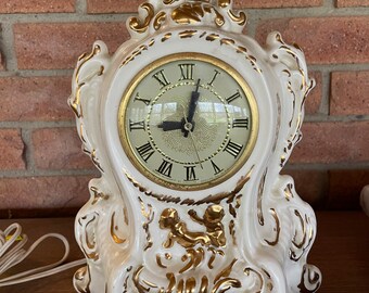 1960’s Lanshire Ceramic Cream/Gold Clock WORKS