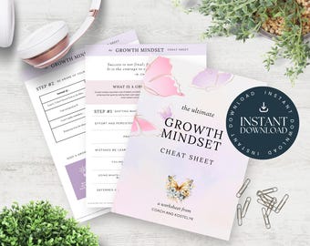 Hoja de trabajo imprimible sobre mentalidad de crecimiento para adolescentes y adultos: afirmaciones positivas, diario de metas y herramienta de desarrollo personal (PDF)