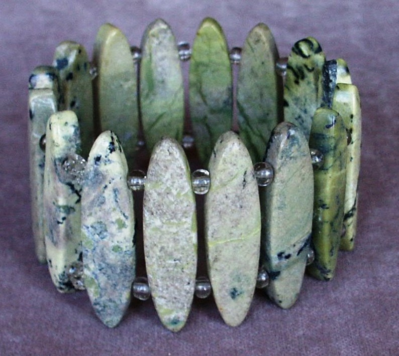 Natural Yellow Turquoise 40x10mm Double-drilled Beaded Stretch Bracelet