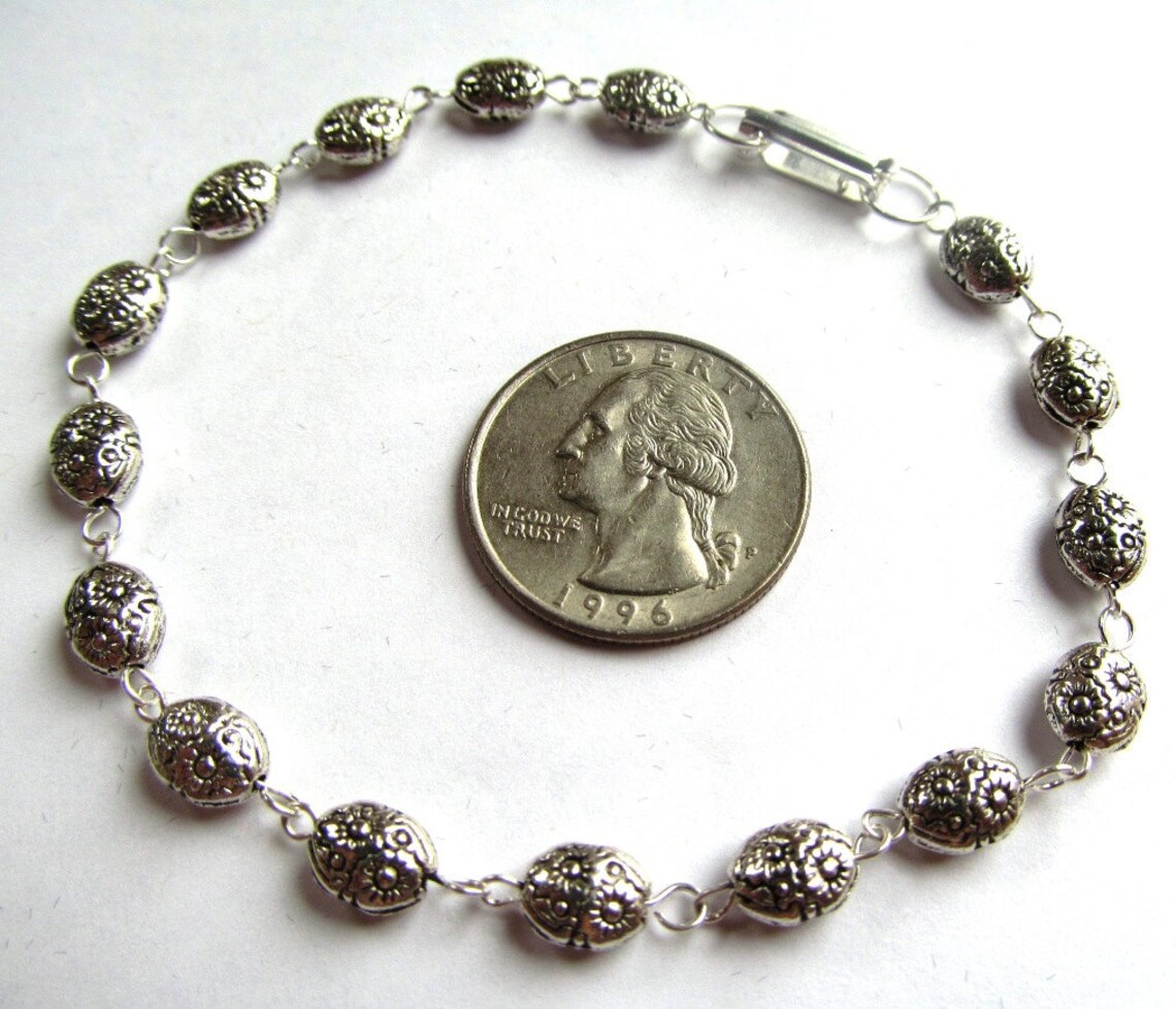 Bracelet of Antiqued-silver Finished Pewter Oval Beads and - Etsy