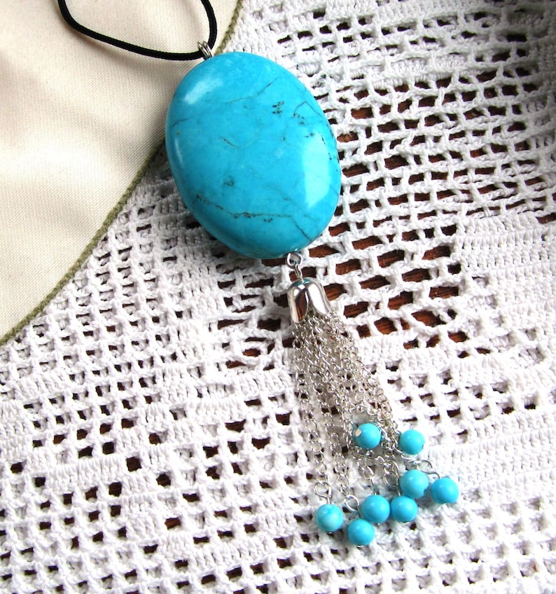 Turquoise Tipped Tassel Cotton 40x30mm Dyed and Stabilized Magnesite Pendant