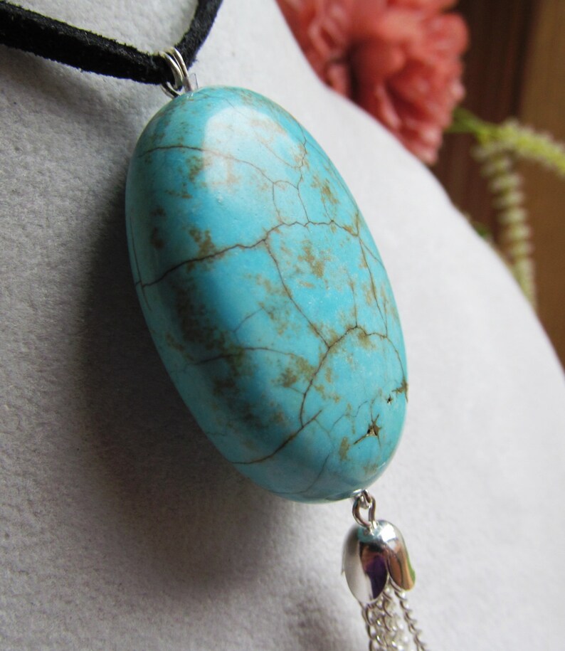 Turquoise Tipped Tassel Cotton 40x30mm Dyed and Stabilized Magnesite Pendant