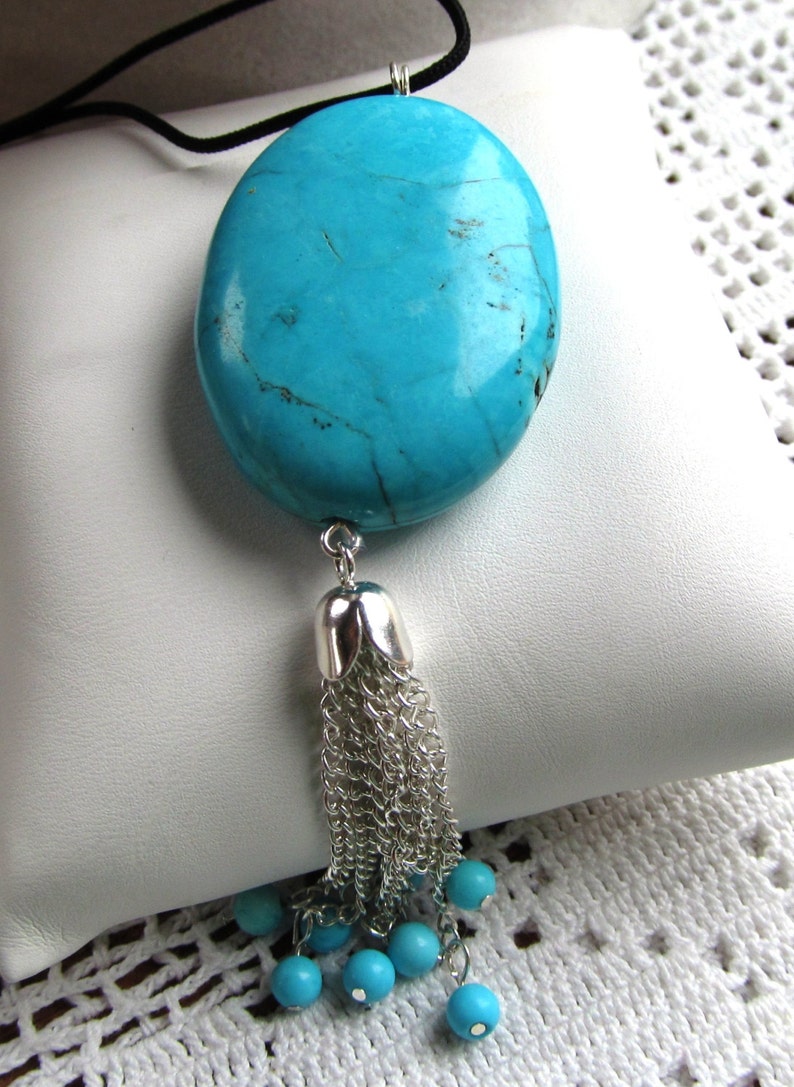 Turquoise Tipped Tassel Cotton 40x30mm Dyed and Stabilized Magnesite Pendant