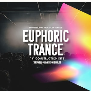 May include: Image of a Professional Producer Bundle with the text "Euphoric Trance" in large white letters. Below the title are the words "141 Construction Kits" and "1194 Well Organised Midi Files". The background is a crowd of people at a concert.