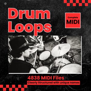 Paquete de bucles de batería MIDI: 4838 grooves de batería editables para house, techno, hip-hop y D&B | Libre de regalías y compatible con DAW