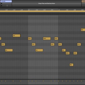 May include: A screenshot of a digital audio workstation (DAW) showing a piano roll with notes arranged in a musical sequence. The notes are labeled with musical notes, such as C4, D4, and F3. The notes are arranged in a pattern that suggests a musical composition.