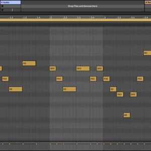May include: A screenshot of a digital audio workstation (DAW) showing a piano roll with notes arranged in a musical sequence. The notes are labeled with musical notes, such as C4, D4, and F3. The notes are arranged in a pattern that suggests a musical composition.
