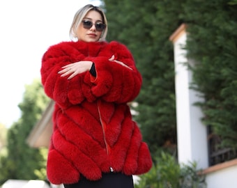 Red Fox Fur Jacket With Lamb Leather | Fox Fur Vest