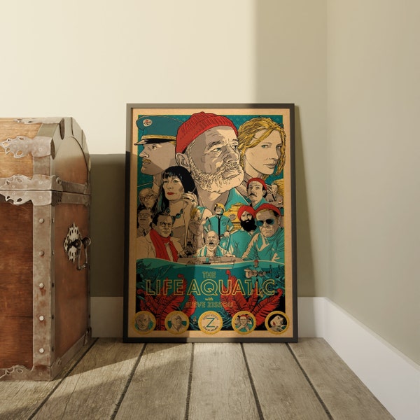 The Life Aquatic Poster, Steve Zissou Film Art, Wes Anderson Movie Print, Unique Marine Wall Decor