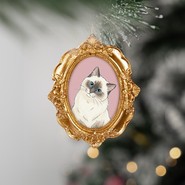Personalized Pet Portrait Frame Ornament, Christmas Gifts for Cat Lovers
