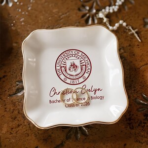 Custom College Logo Graduation Ring Dish, Personalized University Logo Grad Gifts for Her, Class of 2026