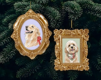 Personalized Pet Watercolor Frame Ornament, Christmas Gifts for Dog Lovers