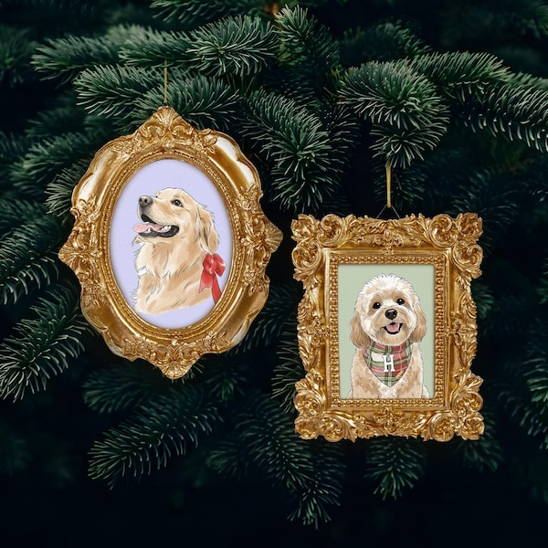 Personalized Pet Watercolor Frame Ornament, Christmas Gifts for Dog Lovers