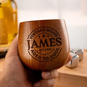Custom 60th Birthday Whiskey Glass - Personalized Wooden Bourbon Cup for Men, Vintage Father's Gift for Dad