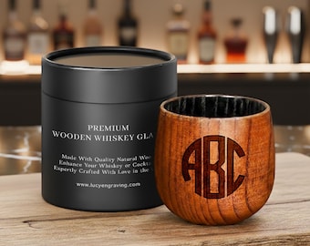 Personalized Wood Bourbon Whiskey Glass, Custom Wooden Gift for Father of the Bride, Wedding Gift for Groomsmen, Grandpa