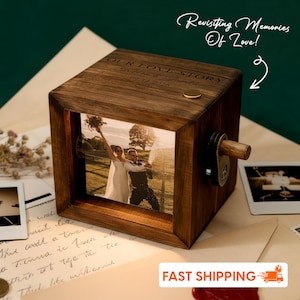 Personalized Photo Flipbook Animation Box, Custom Wedding Wooden Photo Flip Box with Light Keepsake, Romantic Anniversary Gift for Couples