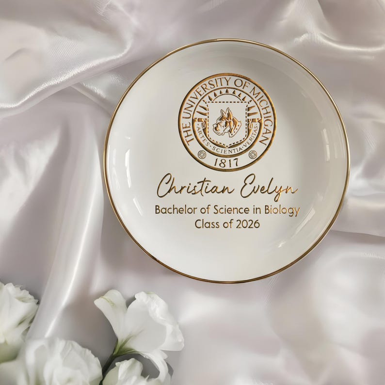 Custom College Logo Graduation Ring Dish, Personalized University Logo Grad Gifts for Her, Class of 2026