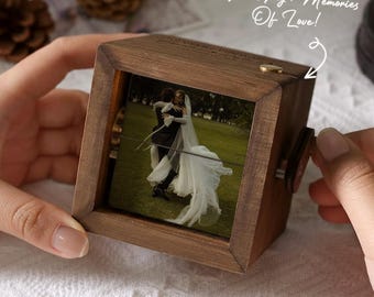 Personalized Wedding Photo Flipbook Box, Custom Couple Wooden Photo Flip Box with Light Keepsake, Romantic Anniversary Gift for Couples