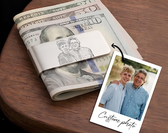 Custom Portrait Photo Money Clip For Dad, Personalized Family Photo Keepsake, Engraved Stainless Steel Money Holder