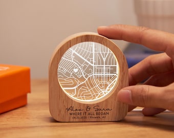 Personalized Map Crystal Night Light, Custom Where It All Began Gifts for Him, Anniversary Gift for Couple