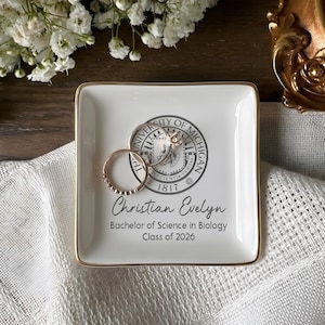 Custom College Logo Graduation Ring Dish, Personalized University Logo Grad Gifts for Her, Class of 2026