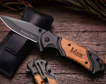 Personalized Pocket Knife Gift For Dad, Custom Father's Day Wooden Knife For Husband,  Engraved Anniversary EDC Gear Keepsake