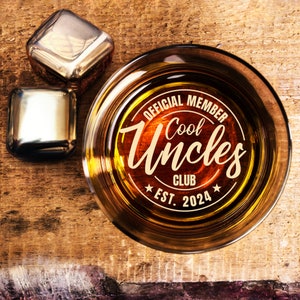 Personalized Father's Day Whiskey Glass - Custom Cool Uncle Club on Rock Glass - Gift For New Uncle