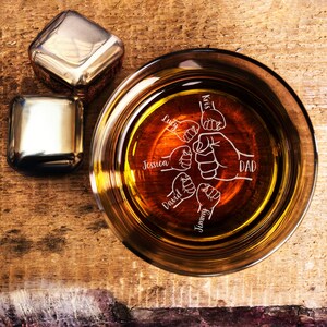 Personalized Father's Day Whiskey Glass Gifts - Custom Kids Name on Rock Glass - Gift for Dad or Grandpa