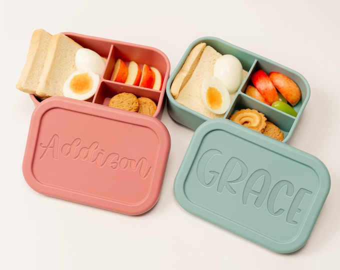Personalized Kids Silicone Lunch Box, Back to School Bento Box, Children Food Container, BFA Free, Laser Engraved