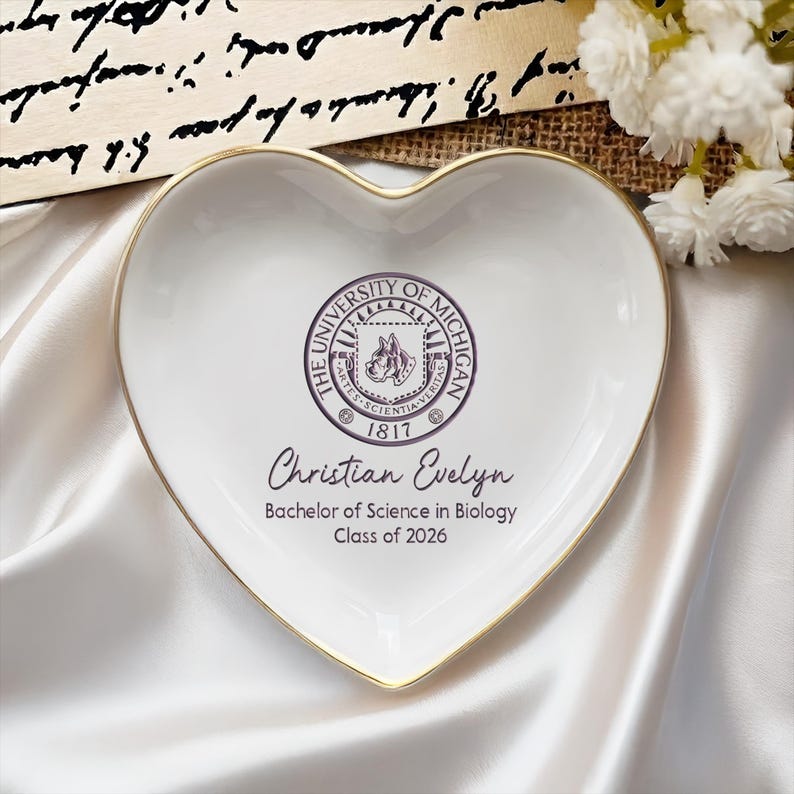 Custom College Logo Graduation Ring Dish, Personalized University Logo Grad Gifts for Her, Class of 2026