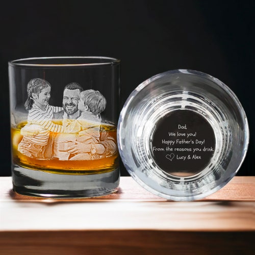 Personalized Fathers Day Gift for Dad - Custom Actual Handwriting Whiskey Glass Engraved