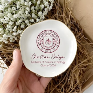 Custom College Logo Graduation Ring Dish, Personalized University Logo Grad Gifts for Her, Class of 2026