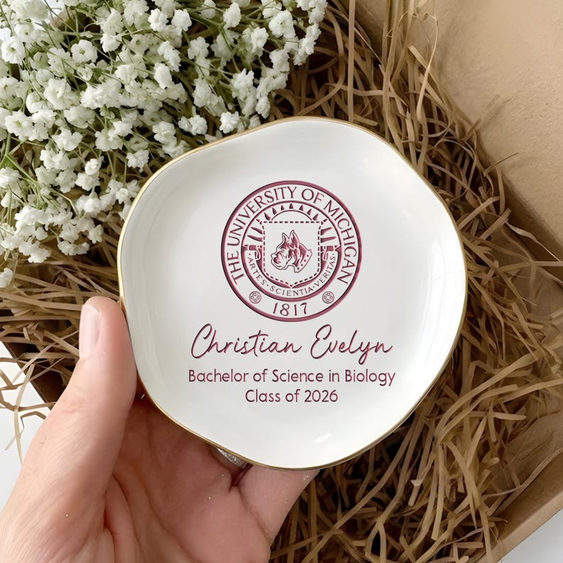 Custom College Logo Graduation Ring Dish, Personalized University Logo Grad Gifts for Her, Class of 2026