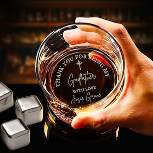 Custom Father&#39;s Day Gifts for Godfather - Personalized Godfather Gift on Rock Glass - Whiskey Glass Gifts from Goddaughter