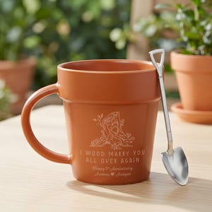 Custom 5th Anniversary Terracotta Mug, Personalized Wood Anniversary Gift For Husband, Engraved Garden Coffee Mug Gift For Dad