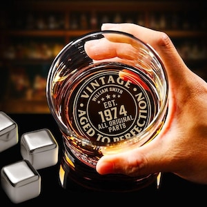 Personalized 50th Birthday Whiskey Glass - Custom Aged to Perfection Rock Glass Gifts for Men