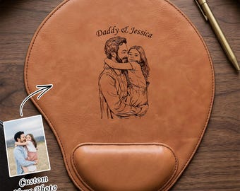 Custom Photo Sketch Line Art Mouse Pad, Personalized Father's Day Gift for Dad, Husband Gifts