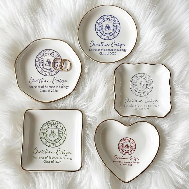 Custom College Logo Graduation Ring Dish, Personalized University Logo Grad Gifts for Her, Class of 2026