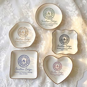 Custom College Logo Graduation Ring Dish, Personalized University Logo Grad Gifts for Her, Class of 2026