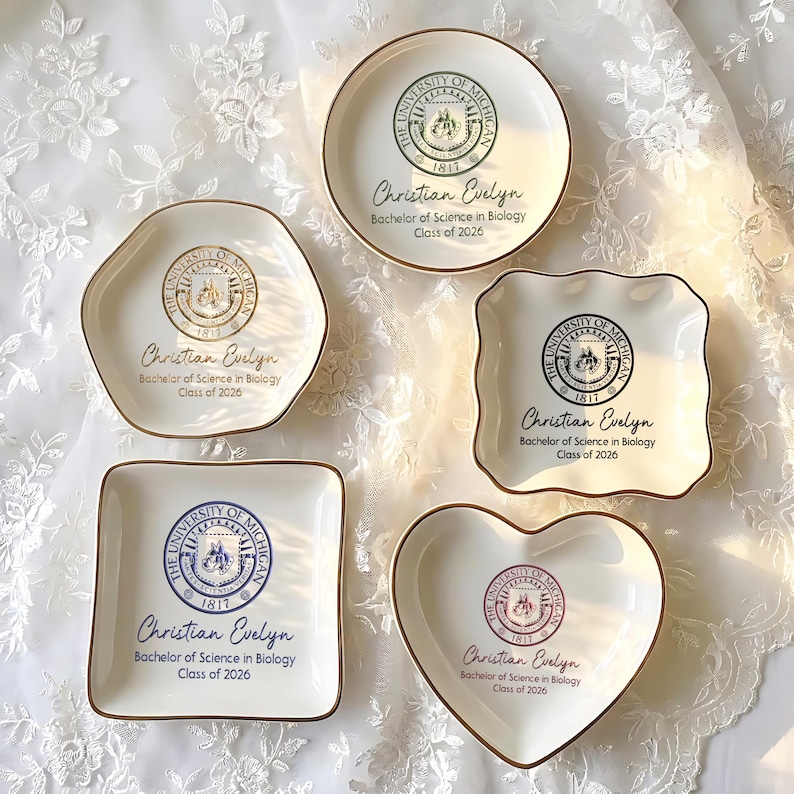 Custom College Logo Graduation Ring Dish, Personalized University Logo Grad Gifts for Her, Class of 2026