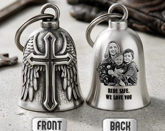 Custom Photo Cross Wing Bravo Bells, Personalized Motorcycle Bell Gift for Biker, Father's Day Gifts