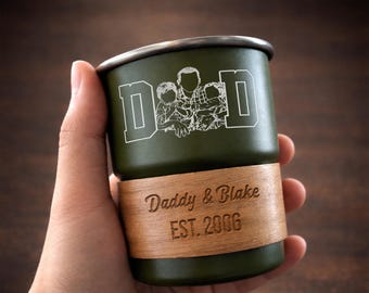Custom Line Art Dad Photo Coffee Mug, Personalized Father's Day Photo Camping Mug, Engraved Thermal Cup For Men