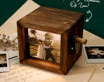 Personalized Photo Flipbook Animation Box, Custom Wedding Wooden Photo Flip Box with Light Keepsake, Romantic Anniversary Gift for Couples