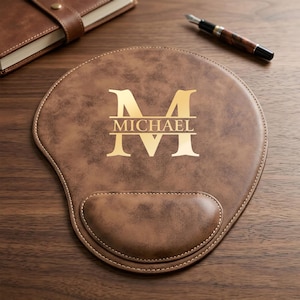 Personalized Monogram Leather Mouse Pad, Custom Mouse Mat Gifts for Dad, Father's Day Gift