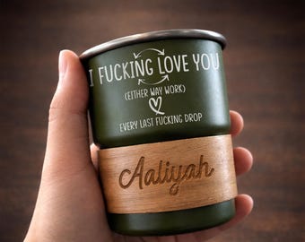 Custom I F-ucking Love You Coffee Mug, Engraved Funny Anniversary Gifts For Husband, Father's Day Gift From Wife