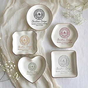 Custom College Logo Graduation Ring Dish, Personalized University Logo Grad Gifts for Her, Class of 2026