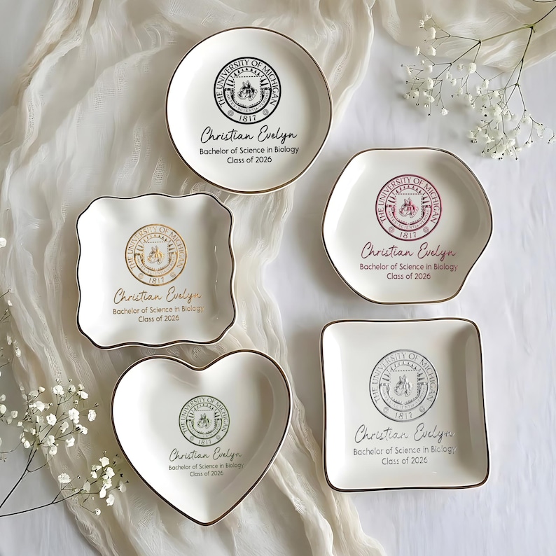 Custom College Logo Graduation Ring Dish, Personalized University Logo Grad Gifts for Her, Class of 2026