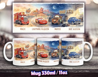 Taza de Cars, taza de acuarela suave, McQueen y sus amigos, Mater, regalo de dibujos animados para niños
